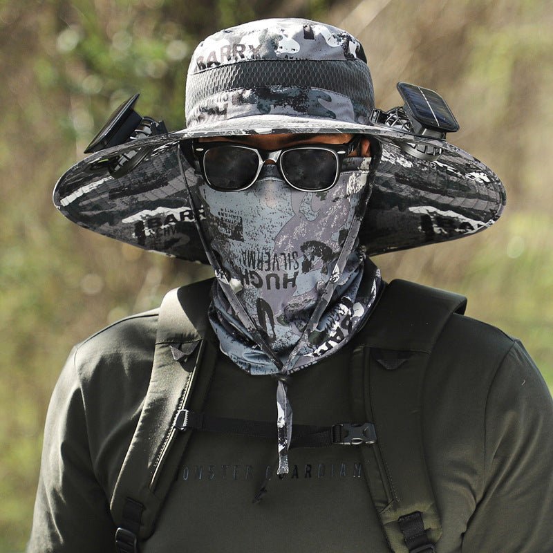 Solar-Powered Double Fan Sun Hat – Wide Brim Outdoor UV Protection Fishing Cap