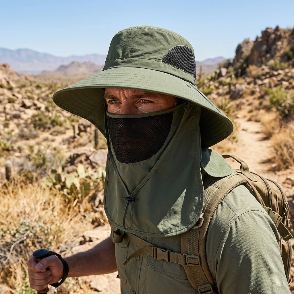 Men's Sun Protection Fishing Hat – Lightweight Breathable with Detachable Face Cover