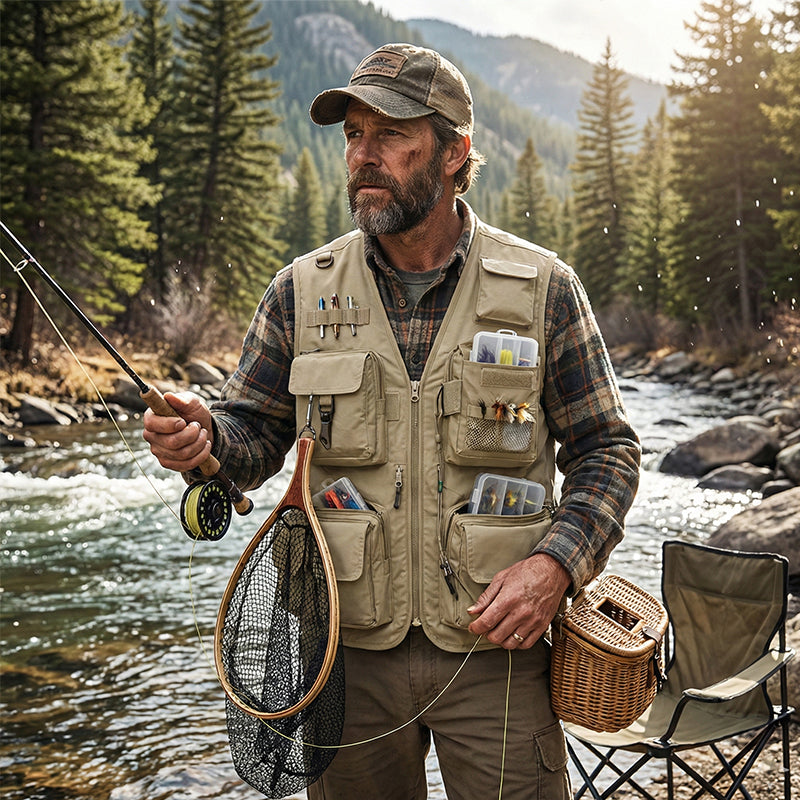 Men's Lightweight Utility Vest – 16-Pocket Fishing, Photography & Travel Vest with Mesh Back