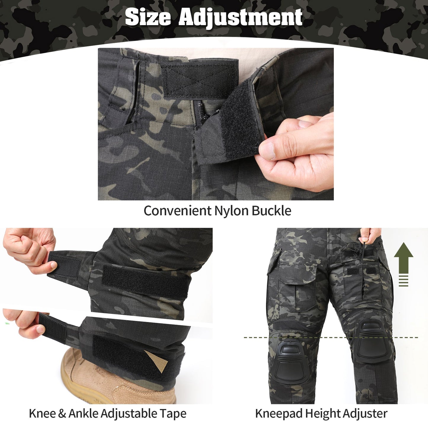 G3 Pro Combat Pants with Knee Pads Rip-Stop Tactical Pants Dark Camo