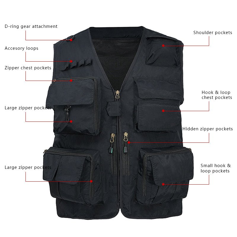 Men's Lightweight Utility Vest – 16-Pocket Fishing, Photography & Travel Vest with Mesh Back