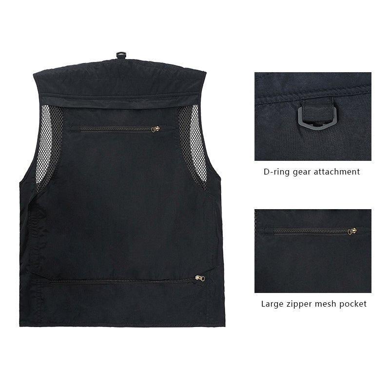 Men's Lightweight Utility Vest – 16-Pocket Fishing, Photography & Travel Vest with Mesh Back
