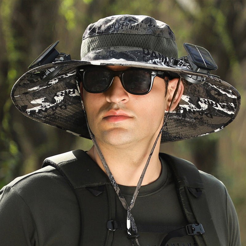 Wide Brim Sun Hat with Solar Fans – Outdoor Work, Fishing & Gardening Hat