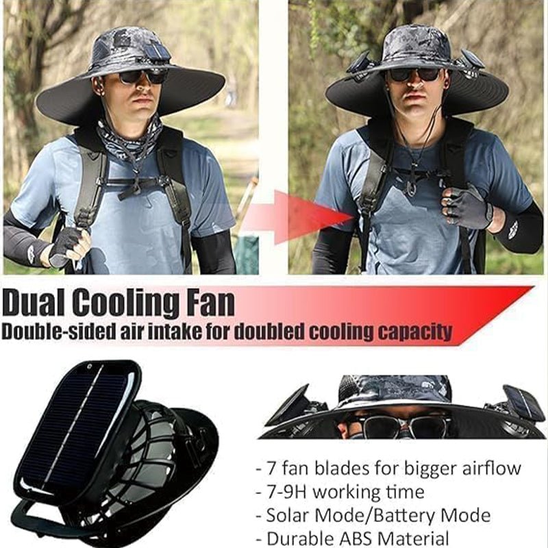 Wide Brim Sun Hat with Solar Fans – Outdoor Work, Fishing & Gardening Hat